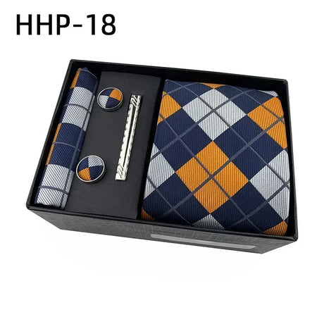 Luxury Tie Set Gift Box for Men Jacquard Necktie and Pocket Square Clip Cufflinks Red Black Blue Handkerchief Formal Gift