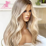 Ash Blonde Highlight Colored Lace Front Wig With Roots Straight Double Dawn HD Lace Forntal Wig aBrazilin Virgin Human Hair Wigs