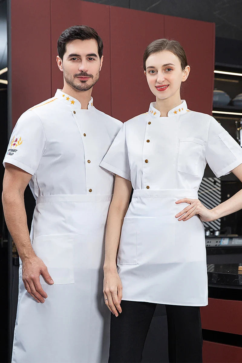 black Chef Jacket Short Sleeve chef uniform Cook Coat Chef T-shirt Baker Work Uniform Waiter Restaurant Hotel Clothes women Logo