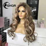 Human Hair Lace Frontal Wig Highlight Ombre Brown Color Body Wave Brazilian HD Transparent Lace Closure Wigs For Women Pre Pluck