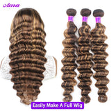 4 27 Highlight Loose Deep Wave Bundles 30 Inch Ombre Colored Human Hair Bundles Brazilian Hair Weave Bundles 1 3 4 Bundles Deal