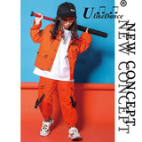 Kids Jazz Costumes Orange Long Sleeve Jacket Pants Girls Street Dance Clothes Boy Hip Hop Outfits Children Modern Dancewear Kpop