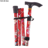 Adjustable 84-93cm Folding Walking Stick Sturdy Printed Travel Five-section Patterned Non Slip Crutch Cane Outdoor Sport Hiking