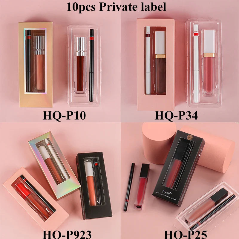 Wholesale Lipgloss Long Lasting Permanent Water Resistant Lipstick Lip Liner Makeup Set Private Label Glossy Matte Lipstick Set