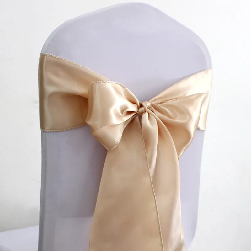 25pcs Rose Gold Satin Chair Bow Sashes Wedding Chair Ribbon Butterfly Ties For Party Event Hotel Banquet Decoration