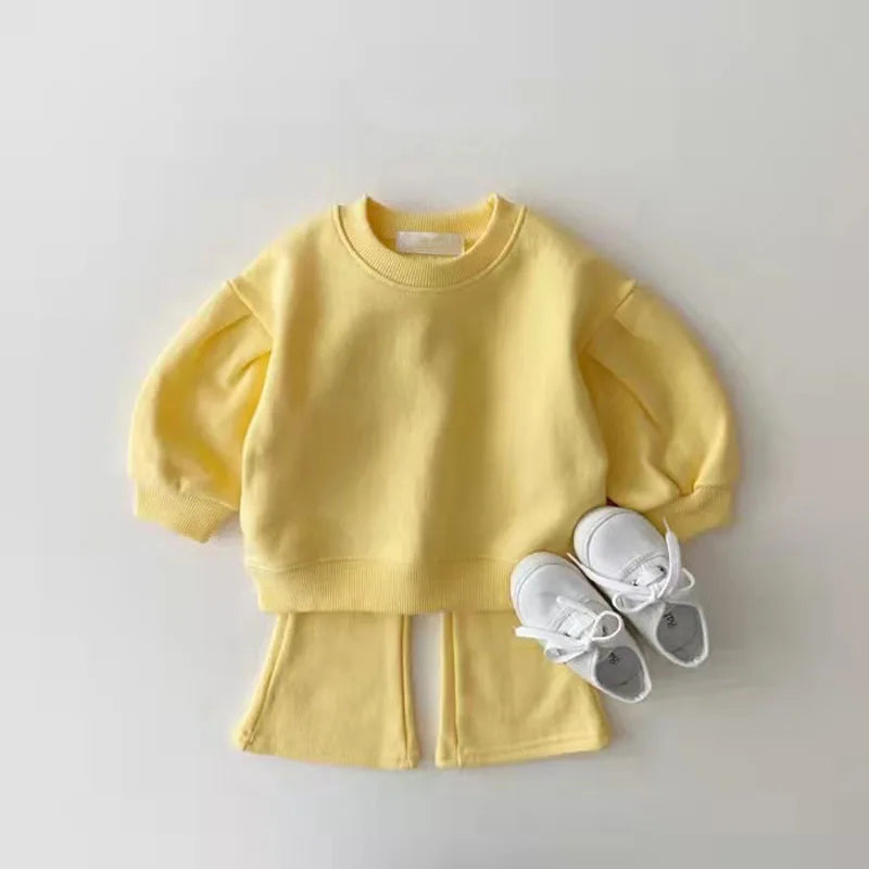 Girls Clothes Sets Korean Children Spring Autumn Sweatshirt Top+Flare Pant Suit Tracksuit Baby Clothing Boys Loungewear Outfits