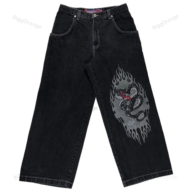 Y2K men clothing Gothic Harajuku retro fashion pattern oversized jeans punk hip hop loose slim jeans street fashion baggy jeans