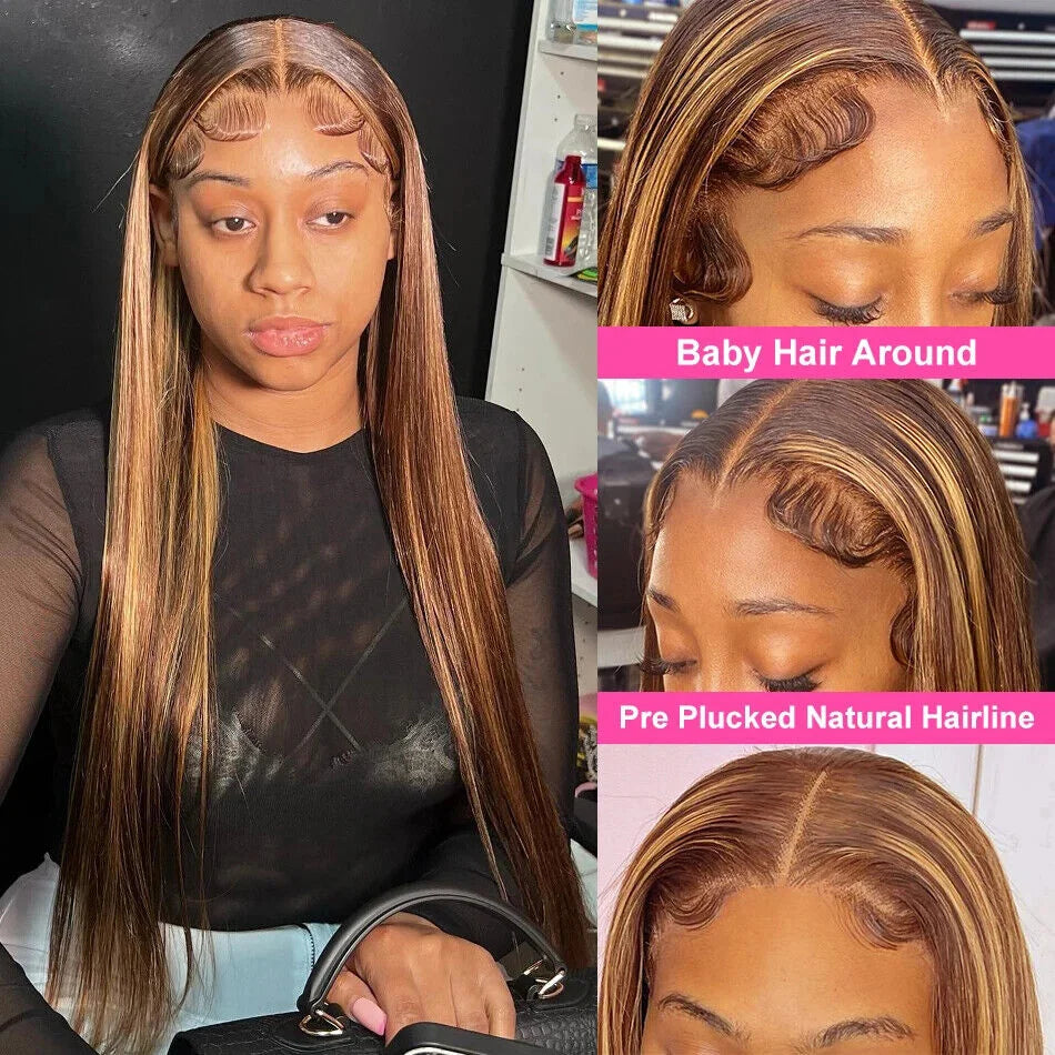 Highlight Ombre 13x4 13x6 HD Transaprent Lace Front Wig Human Hair Pre Plucked Honey Blonde Lace Frontal Wig Brazilian Hair