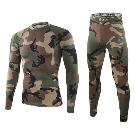 Men'S Camouflage Print Fitness T-Shirt Quick-Drying Tops Trousers Sports Basketball Tights Suit Men'S Outdoor Thermal Underwear