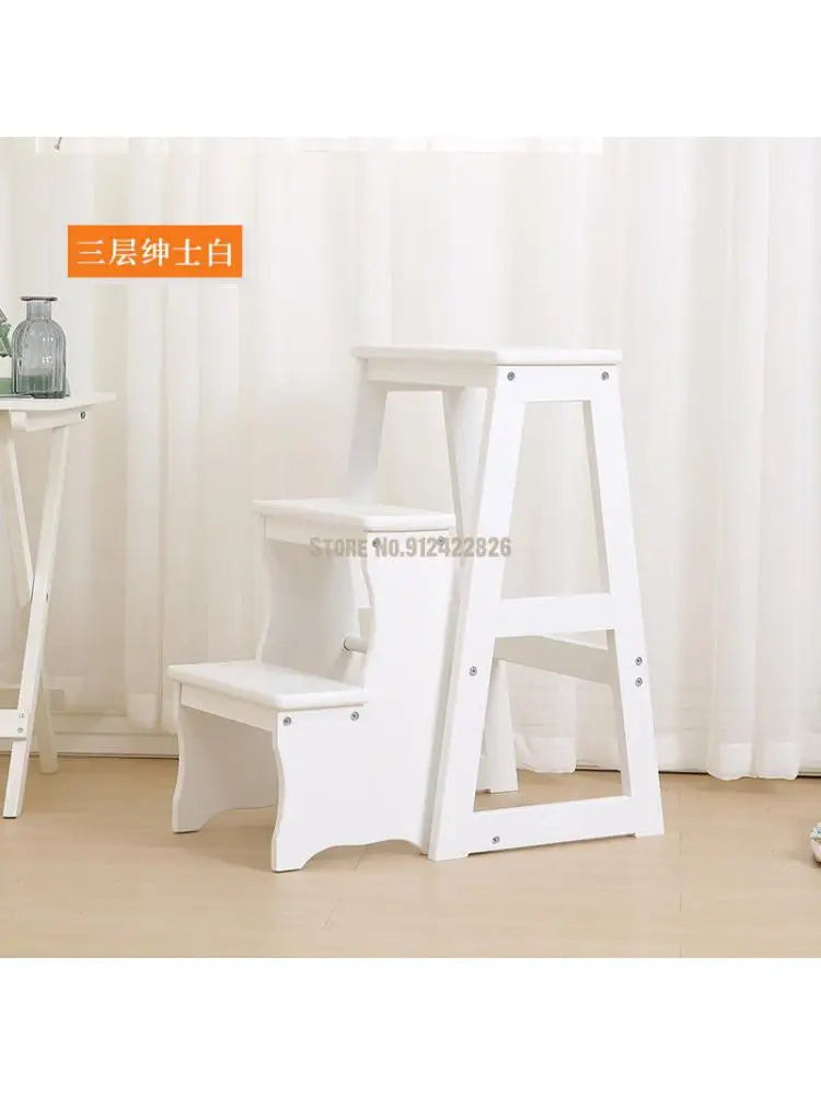 Solid Wood Household Multifunctional Folding Ladder Chair Indoor Climbing Ladder Dual-use Three-step Four-step Ladder Stool