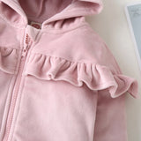 Infant and toddler autumn and winter girls long sleeved pink double-sided mink ruffled jacket casual children's top jacket