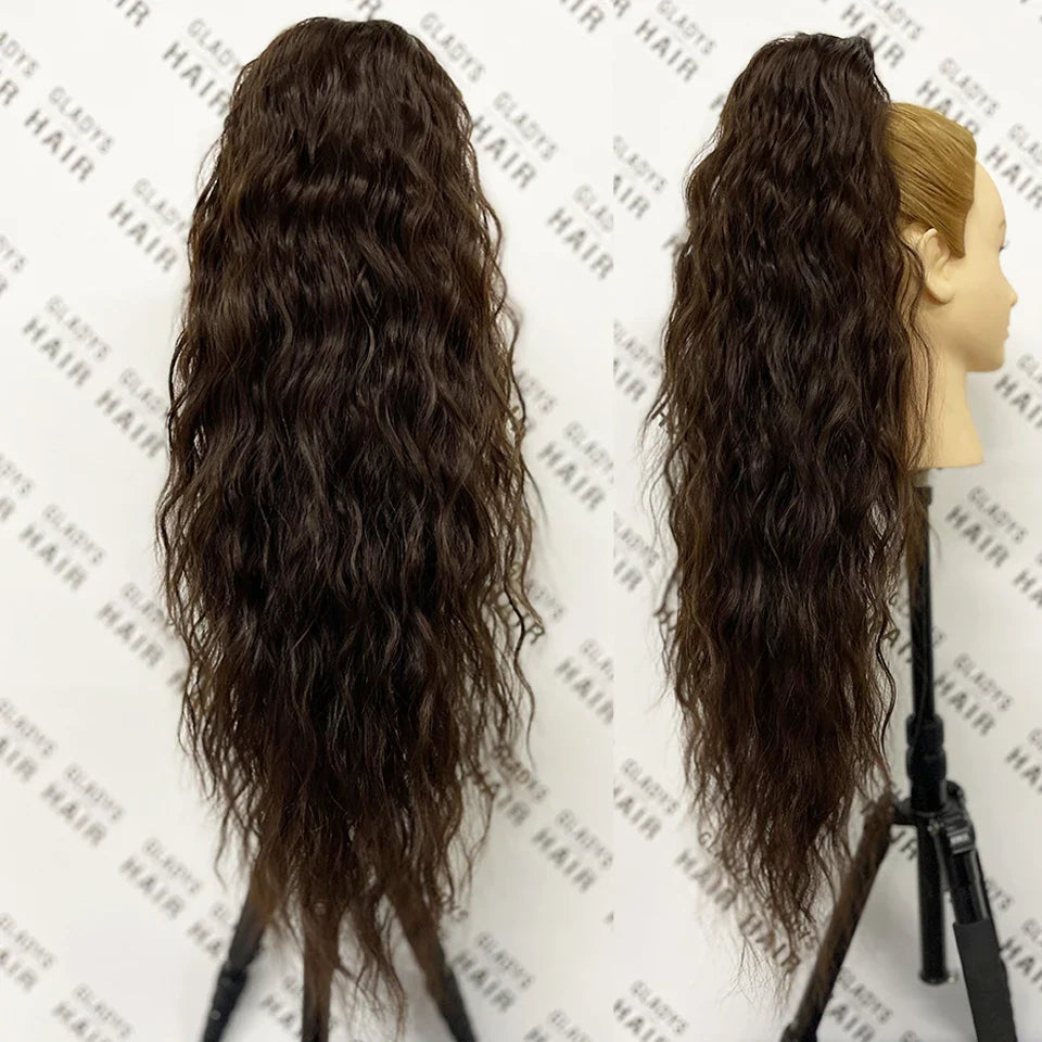 Curly Ponytail Extensions Clip in Synthetic Drawstring Ponytail Wig Long Water Wave Afro Pony Tail Women Hairpiece False