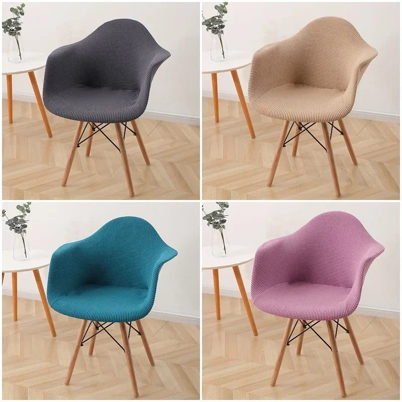 Shell Curved Chair Cover Washable Removable Armless Chair Slipcover Solid Color Stretch Seat Case for Dining Room Banquet Home