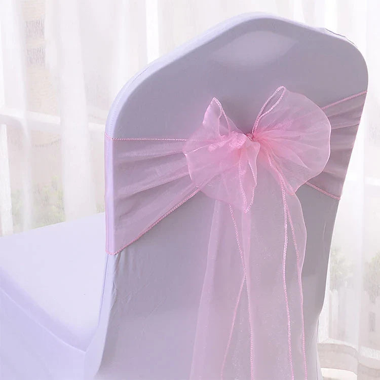 25pcs/lot Pink Organza Chair Sashes Wedding Chair Decoration Ribbons Ties Bow for Cover Banquet Wedding Party Event Mint Green