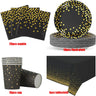 Black and Gold Party Supplies Polka Dot Plate Disposable Party Dinnerware Golden Spoon Fork Cup Tablecloth for Graduation