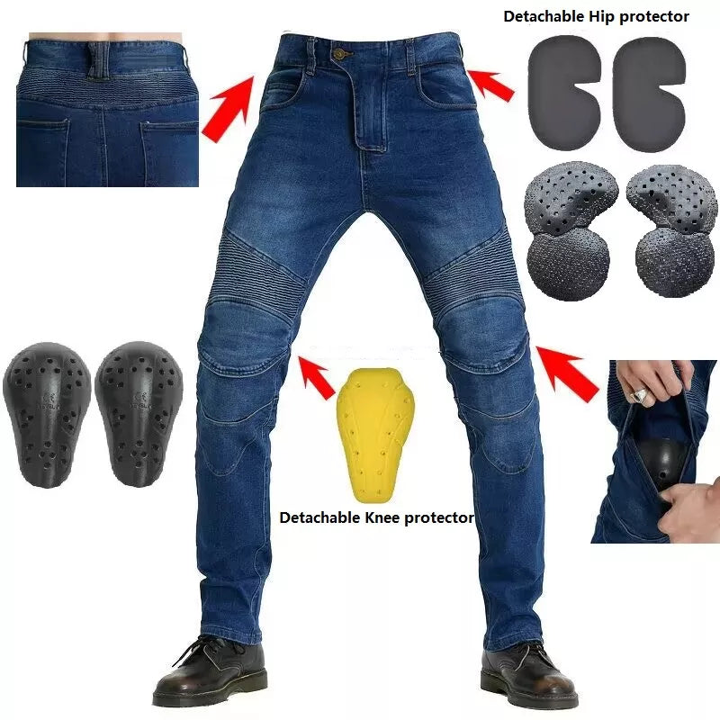 Men Jeans Embroidery Motorcycle Pants Pantalon Motocross Belt Protective Gear Motorcycle Driver's License Test Motos Jeans