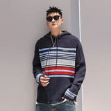 Man Clothes Aesthetic Pullovers Knitted Sweaters for Men Icon Hoodies Torn with Holes Striped Red Sweat-shirt Fashion 2023 Meme