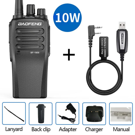 Baofeng-BF-1909 Two-Way Radio, Long Range Professional Walkie Talkie, Portable Communicator Radio for Hunting TypeC 4800mAh, 10W