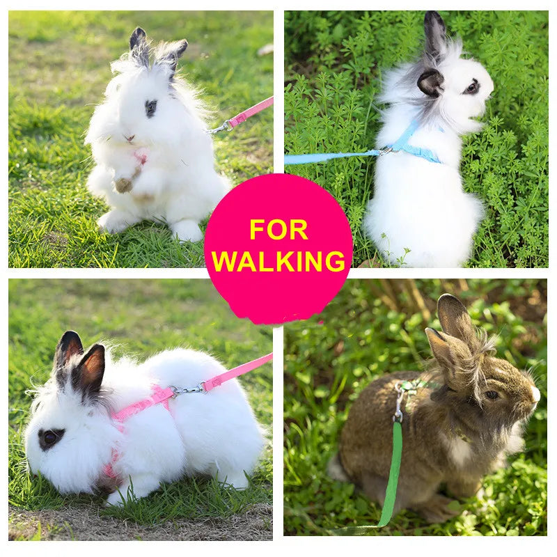 Pet Nylon Rabbit Harness Collar Leash Adjustable Vest Chest Light Lead Walking Rope For Guinea Pig Bunny Squirrel Accessories