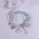 Sanrio Anime Summer Clear Jade Osmanthus Dog Bracelet Lovely Sweet Girl Student Crystal Bead Chain Animation Derivatives Gift