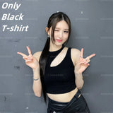 Kpop Girl Group Street Dance Slim T-shirts Crop Tops Leather Pants Stage Costume Women Festival Rave Wear Sexy Concert Outfits