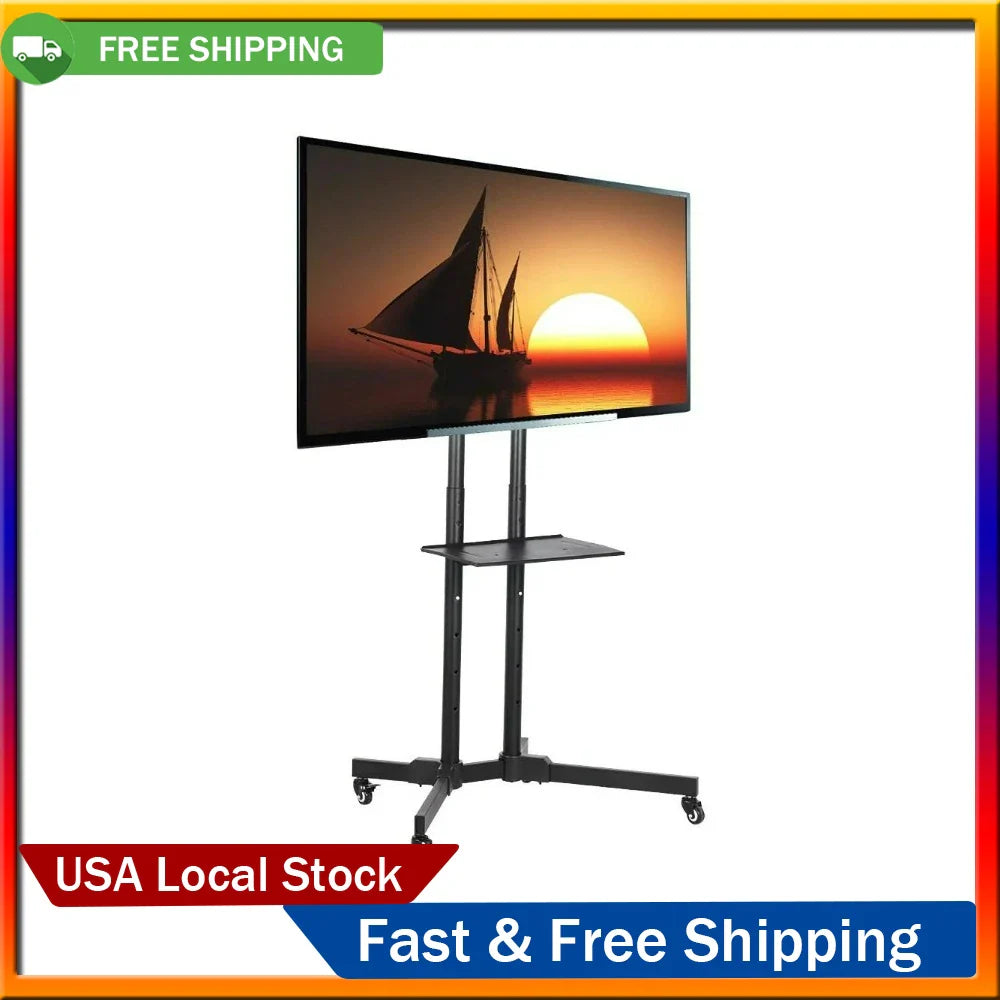 TV Stand Cart for TVs 75", Black Floating Tv Stand