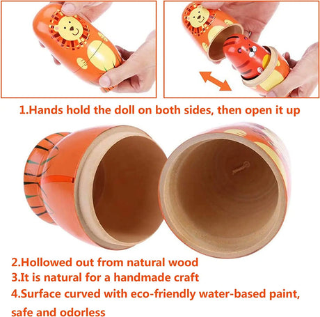 5 Pieces Cute Nesting Dolls - Handmade Wooden Different Pattern Animals Pattern Toy Gift