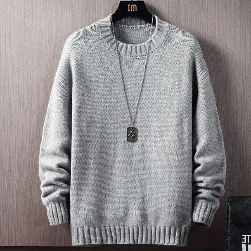 Man Clothes Thick No Hoodie Knitted Sweaters for Men Casual Pullovers Plain Solid Color Round Collar Crewneck Blue A Warm New In