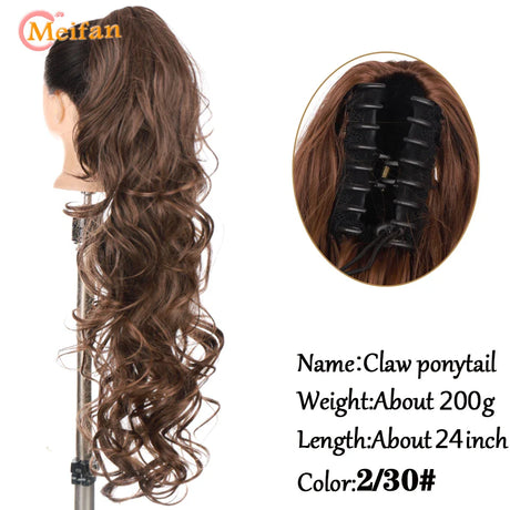 MEIFAN Long Synthetic Wavy Clip in Hair Ponytail Hair Wigs Extensions Style Claw Pony Tail Hairpiece for Women Cosplay Party