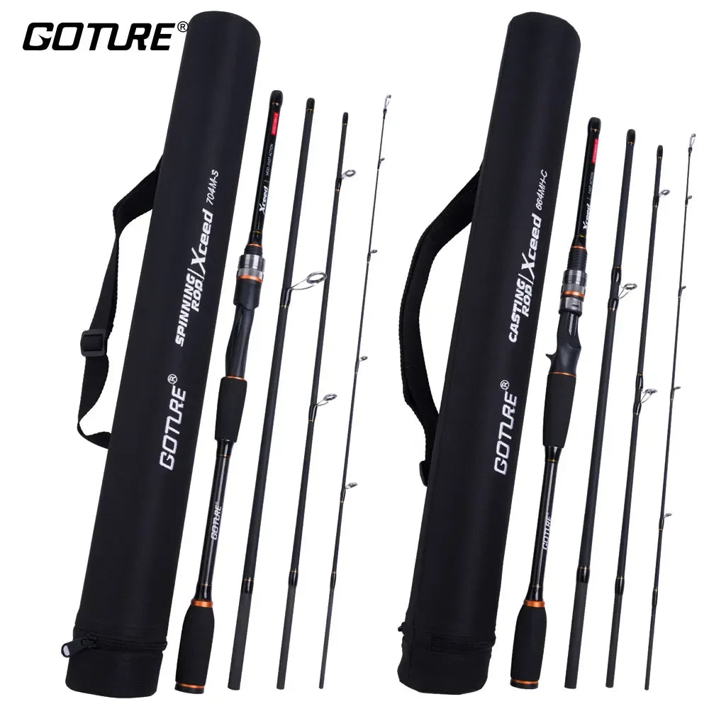 Goture Xceed 1.98-3.6m Fuji Guide Ring Carbon Spinning Casting Fishing Rod M/MH Power Lure rod 4 Pieces Travel Rod with Tube Bag