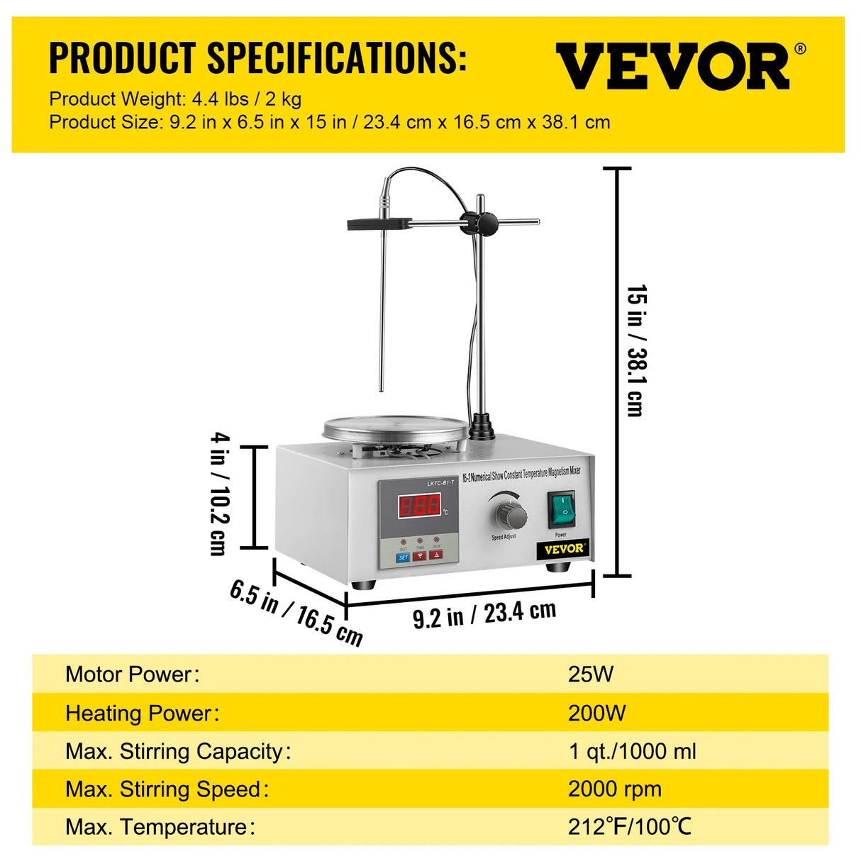 VEVOR 1L Heating Magnetic Stirrer Hot Plate W/ Stir Bar 0-2000R/Min Vortex Mixer Distillation Kit Chemistry Laboratory Equipment