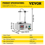 VEVOR 1L Heating Magnetic Stirrer Hot Plate W/ Stir Bar 0-2000R/Min Vortex Mixer Distillation Kit Chemistry Laboratory Equipment