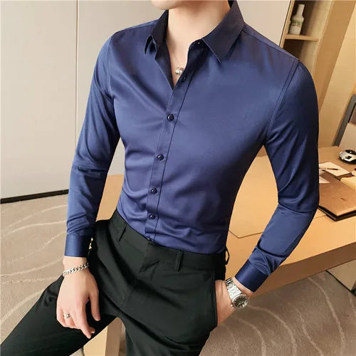 10 Color Summer New Mens Short-sleeved Shirt Cotton Casual Business Shirt Mens Slim Solid Color Formal Shirt Men Clothing 7XL