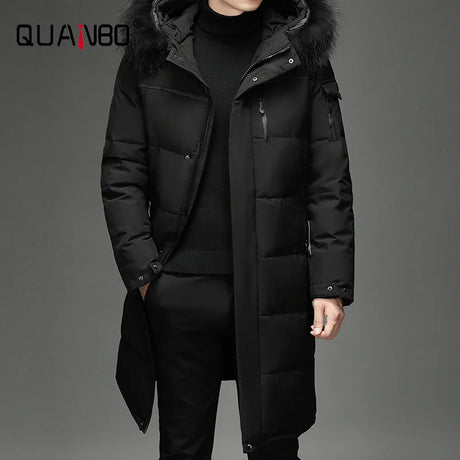 Men's Thickened Down Jacket -30 Winter Warm Down Coat 2022 New Men Fashion Long White Duck Hooded Down Parkas Plus Size 5XL