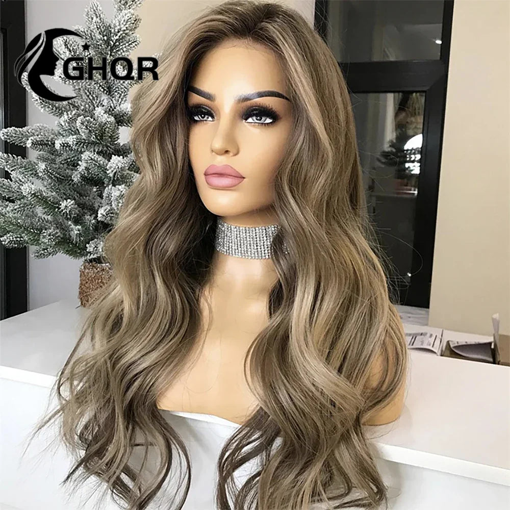 Human Hair Lace Frontal Wig Highlight Ombre Brown Color Body Wave Brazilian HD Transparent Lace Closure Wigs For Women Pre Pluck