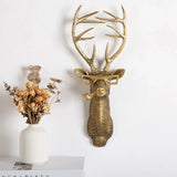 Antique Bronze Resin Animal Pendant Golden Deer Head Wall Storage Hook Up Background Wall Accessories Decorative Figurines