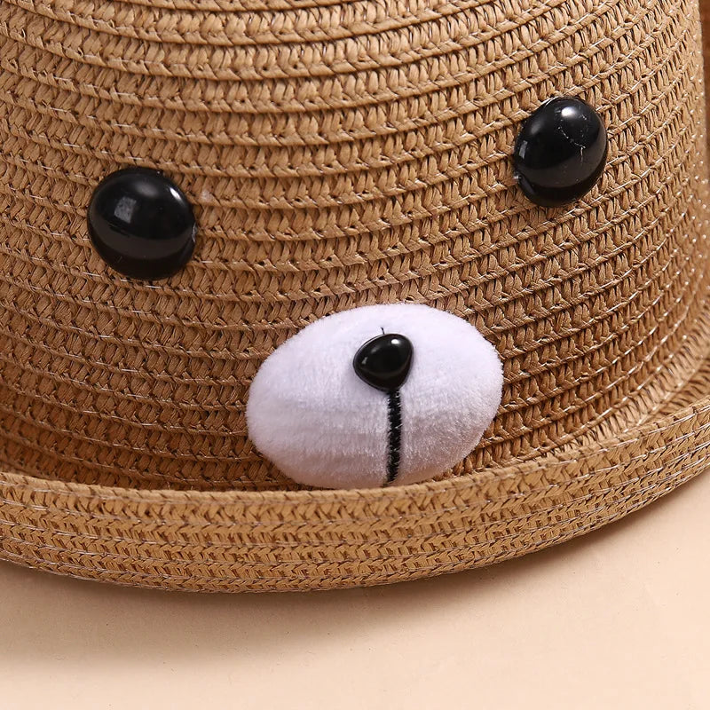 Summer New Men And Women Kids Fun Breathable Straw Hat Cartoon Cute Bear Kids Sunshade Sun Hat 3-6 Years Old Fisherman's Hat