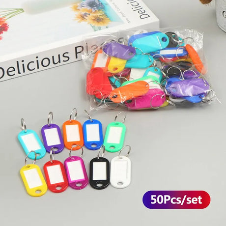 50pcs Colorful Plastic Tags Hotel Number Classification Card Key Tags Label Name Baggage Tag ID Name Tags With Split Ring