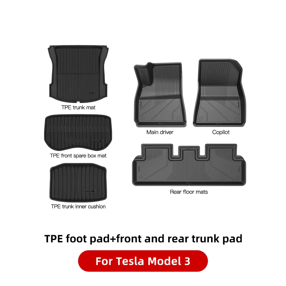 YZ For Tesla Floor Mats Model 3 Y 2021-2023 Car Four Seasons Waterproof Non-slip Floor Mat NEW  TPE Special Car Accessories