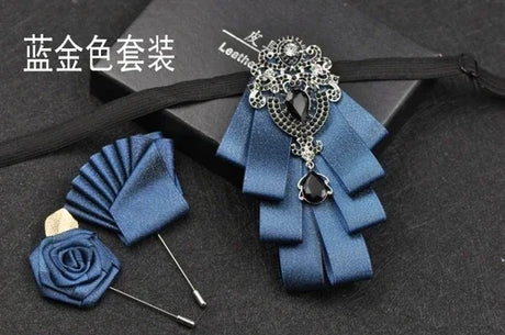 Luxury Black Rhinestone Bow Tie British High-end Men's Boy Business Wedding Suit Shirt Collar Flowers Sets Handmade Jewelry Gift