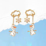 New ins Cute White Snowman Earrings Exquisite Princess Zircon Earrings Set For Women Fashion Jewelry