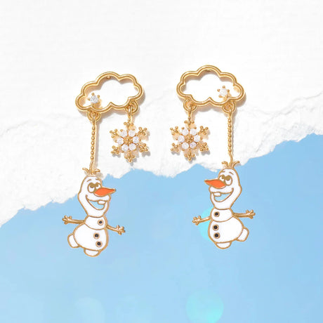 New ins Cute White Snowman Earrings Exquisite Princess Zircon Earrings Set For Women Fashion Jewelry