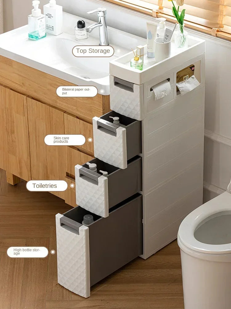 Multi-functional 18CM Wide Bathroom Slot Storage: Large Capacity Cabinet Ideal for Narrow Toilet Spaces