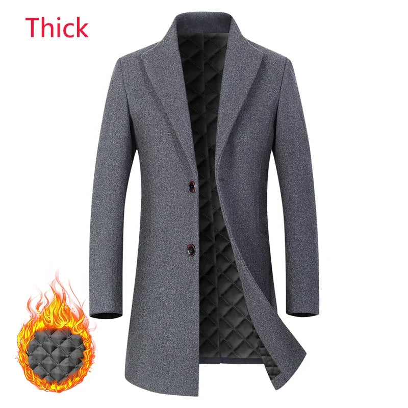 2023 New Autumn and Winter High-end Brand Fashion Boutique Warm Men's Pure Color Casual Business Woolen Woolen Coat Windbreaker