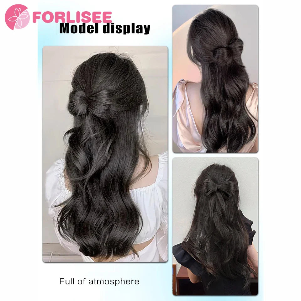 FORLISEE Bowknot Half-tie High Ponytail Wig Clip Hair Bag Meatball Head Hanfu Braid Wig Braid Ponytail