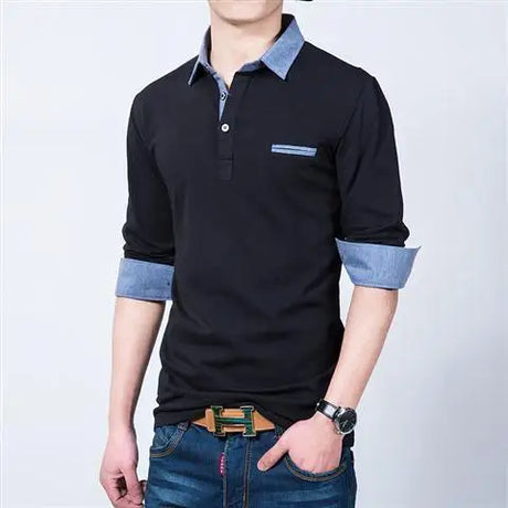 Korean Fashion Men Long Sleeve Polo Shirts Spring Autumn New T-shirt Loose Versatile Male Clothes Business Casual Cotton Tops