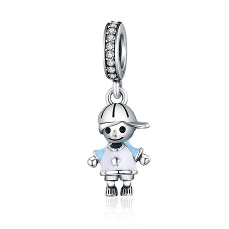 BISAER Alloy Dangle Beads Cup Bulldog Boy Girl Pendants Penguin Letter Charms Beads Fit Women Original Bracelets DIY Jewelry