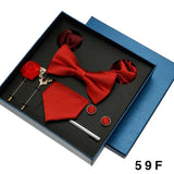 8pcs Luxury Mens Ties Set In Gift Box 100% Silk Neck Tie With Festive Wedding Bowtie Pocket Squares Cufflinks Clip Brooches Suit