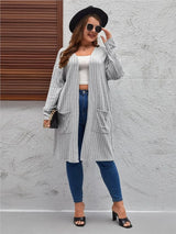 Plus Size Spring Autumn Midi Knitted Cardigan Women Casual Fashion V-Neck Ladies Cardigan Long Sleeve Loose Woman Sweater Coats