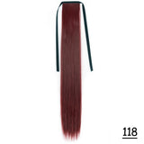 Synthetic Ponytail Hair Extension Natural Hairpiece Clip In Wrap Around Pony Heat Resistant Black Burgundy Hairstyle